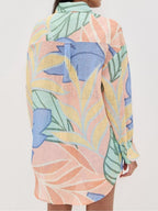 Playa Boyfriend Tropical Leaf Print Linen Blend Short Set for Summer Beachwear