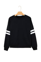 Black Varsity Striped Detail Drop Shoulder Oversized Sweatshirt