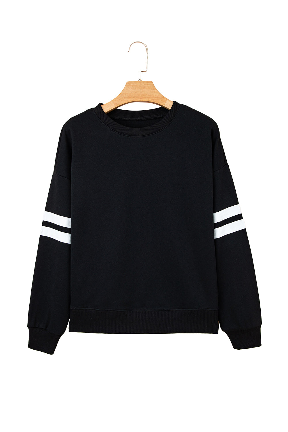 Black Varsity Striped Detail Drop Shoulder Oversized Sweatshirt