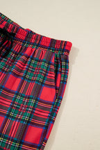 Festive Red Plaid Mama Graphic Christmas Holiday Crewneck Pullover and Pants Two-Piece Lounge Set