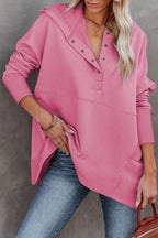 Pink Batwing Sleeve Pocketed Henley Hoodie