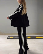 Chic Striped Blazer and Wide Leg Pants Two-Piece Set - Perfect for Daily, Holiday, and Going Out