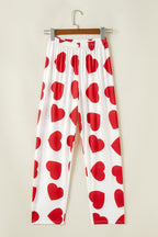 Red Ruffled Tank Top & Heart Print Pants - Cozy & Stylish Lounge Set for Women