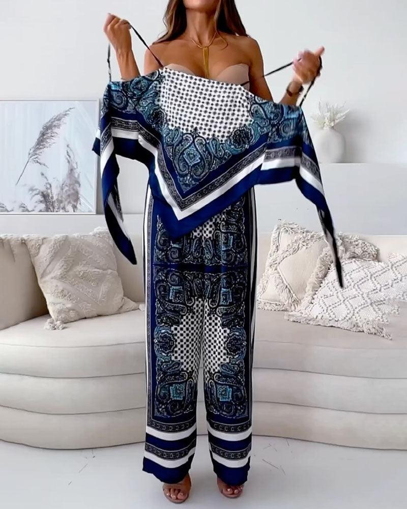 Chic Printed Lace-Up Vest & Pants Set - Two-Piece Casual Outfit for Daily, Holiday, and Going Out