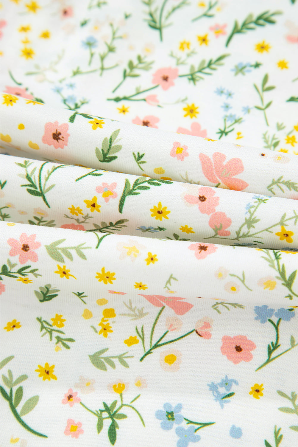 White Floral Print Contrast Pipping Short Pajamas Set