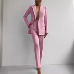 Chic Solid Color Blazer & High Waist Pants Set - Versatile Commuting & Business Attire