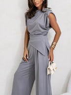 Elegant Irregular Sleeveless Casual Two-Piece Set for Women - Polyester Blend, S-3XL