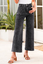 Black Chic Patch Pocket Straight Leg Loose Jeans