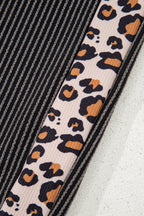 Carbon Grey Leopard Patchwork Edge Twisted Rib T Shirt and Cropped Pants Set