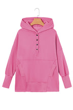 Pink Batwing Sleeve Pocketed Henley Hoodie