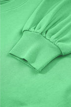 Bright Green Drop Shoulder Puff Sleeve Crop Pullover Drawstring Wide Leg Pants Set