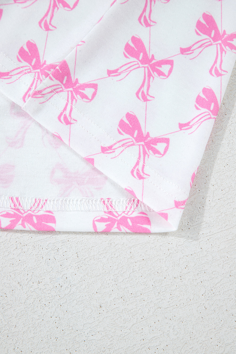 Pink Bowknot Printed Short Sleeve and Ruffled Shorts Pajama Set