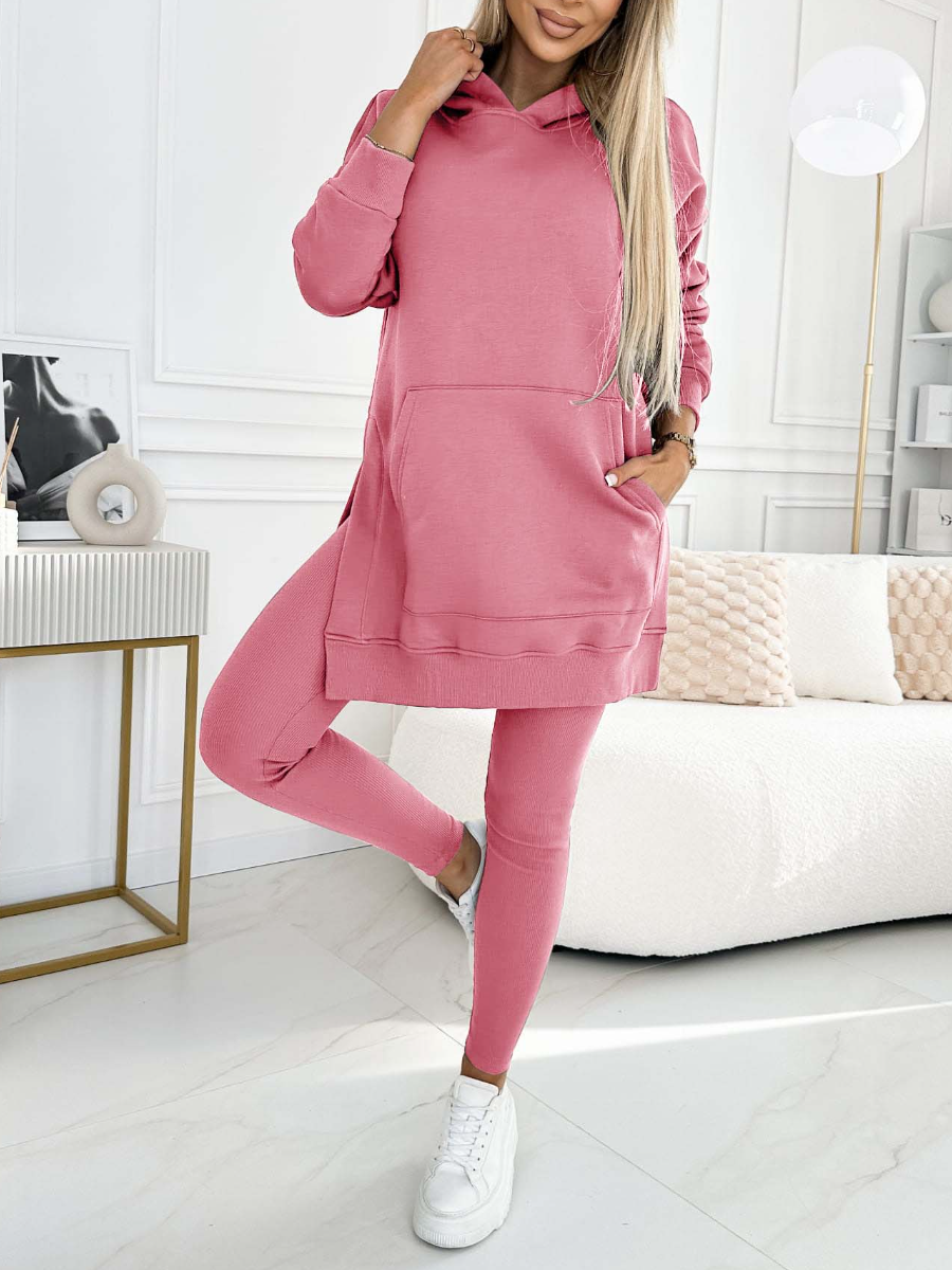 Cozy & Stylish: Women's Fashion Solid Color Hoodie and Lined Leggings Two-Piece Set for Spring/Fall