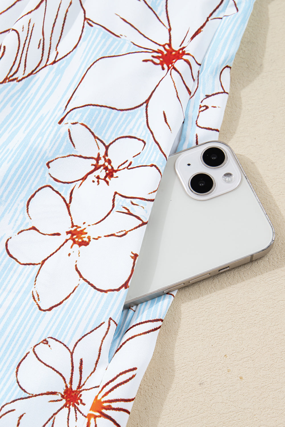 Brown Floral Print Tie Neck 3/4 Sleeve Mini Dress