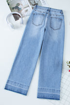 Dusk Blue Raw Hem Straight Leg Loose High Waist Jeans