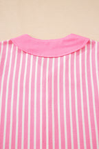 Pink Stripe Buttoned Front Long Sleeve Top and Pants 2 Piece Sleepwear