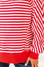 Red Stripe Exposed Seam Drop Shoulder Casual Pullover Top