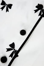 Elegant White Bows Print Two-Piece Sleepwear Set - Long Sleeve Collar Top & High Waist Pants