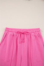 Sachet Pink Solid Color Collared Pullover and Central Seam Pants Set