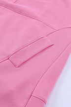 Pink Batwing Sleeve Pocketed Henley Hoodie