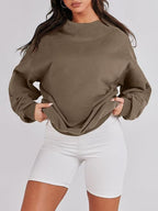 Blue Zone Planet |  Mock Neck Drop Shoulder Long Sleeve Sweatshirt