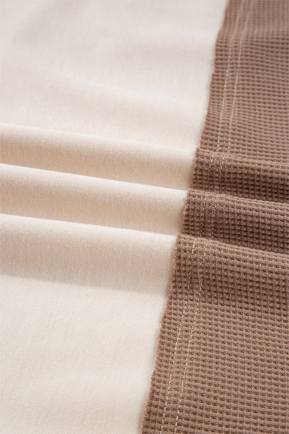 Jet Stream Color Block Waffled Patchwork Loose Henley Top