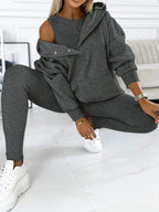 Comfortable & Stylish Grey Three-Piece Sweatshirt Set for Women - Includes Vest, Top, and Pants