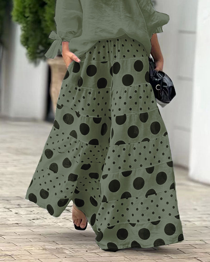 Elegant Casual Shoulder Top and Printed Pants Two-Piece Set for Daily & Holiday Wear