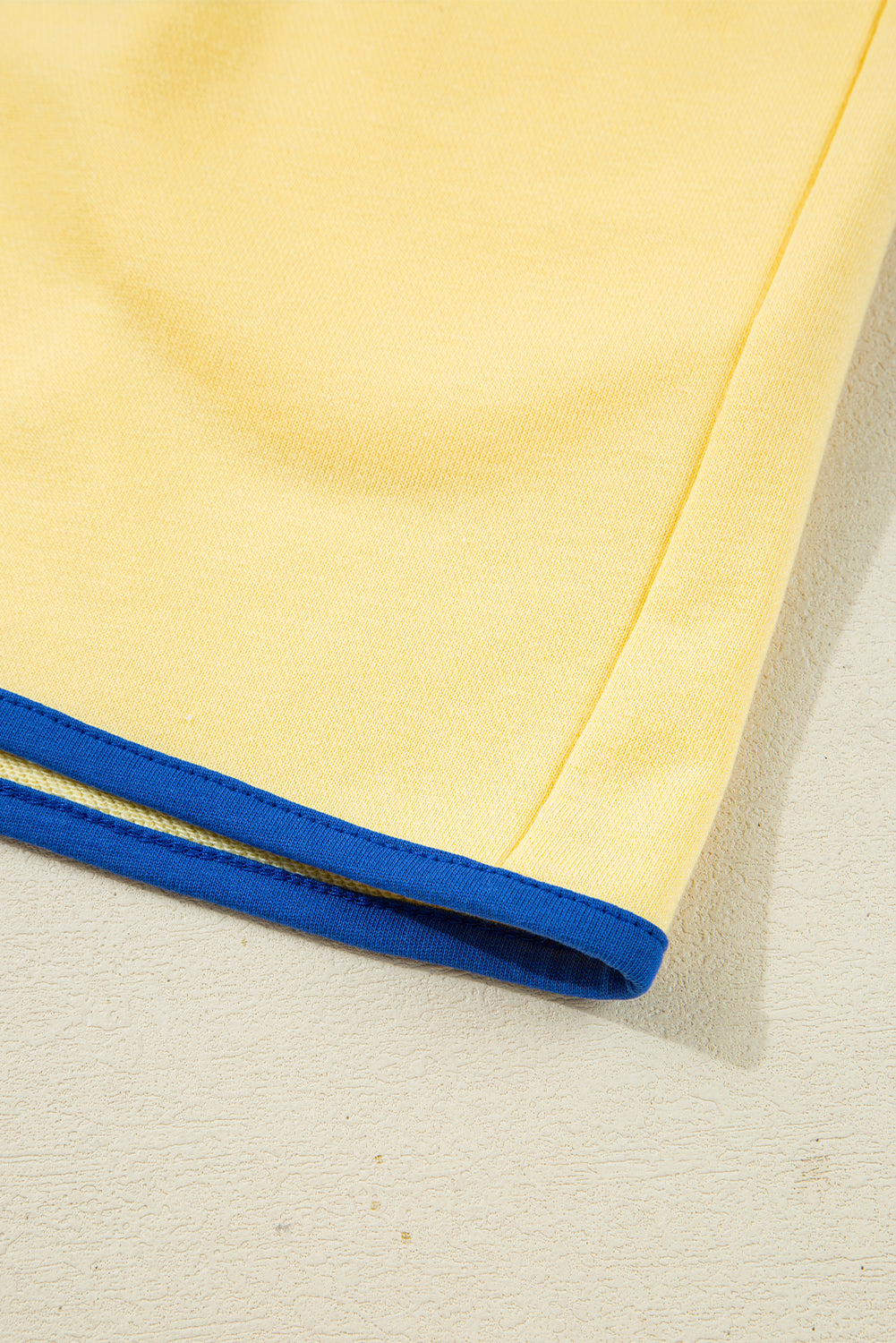 Yellow Color Block Patchwork Half Button Pullover and Shorts 2pcs Outfit