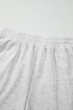 Light Grey Girly Bow Embroidered Detail Puff Sleeve Pullover 2pcs Short Set