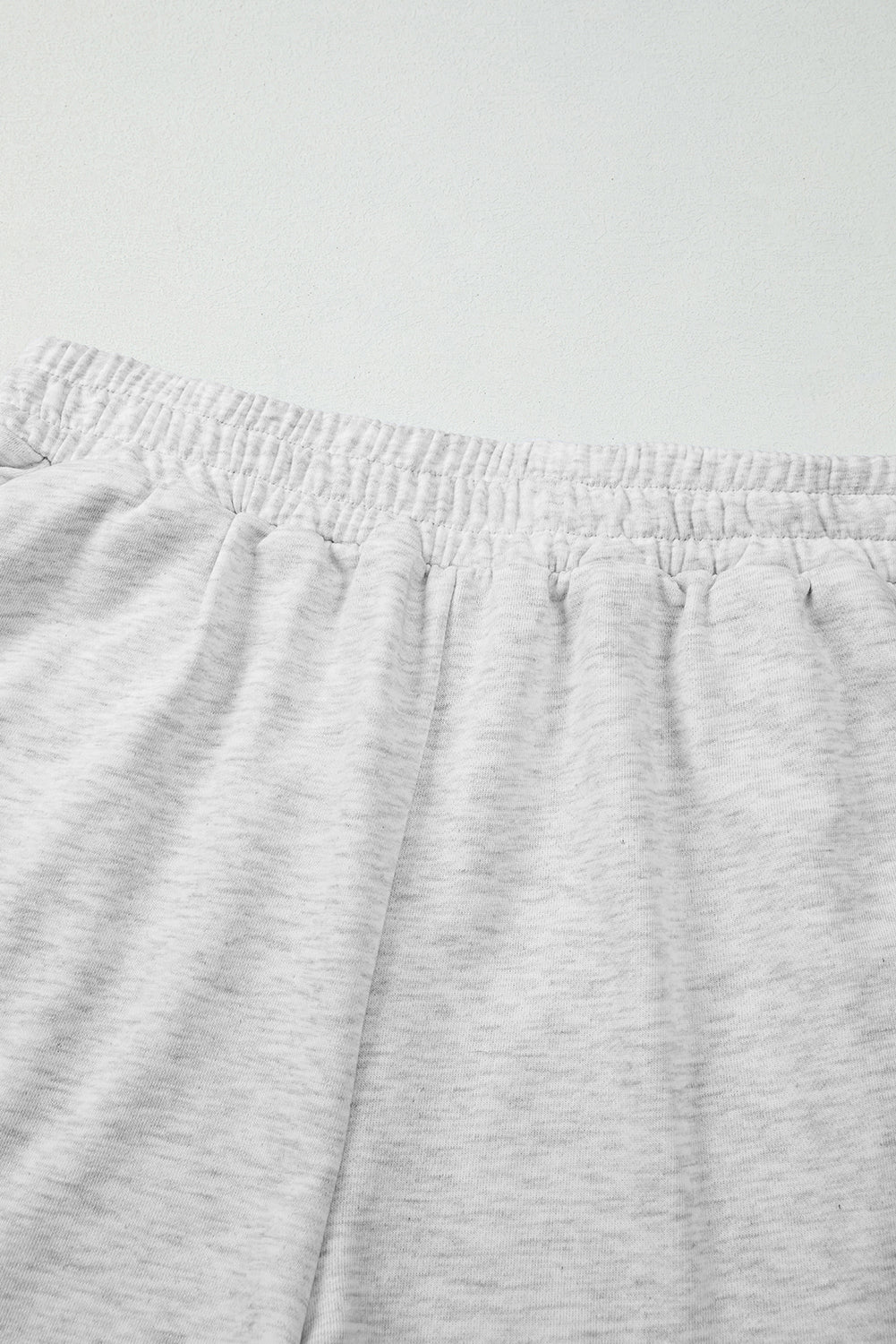 Light Grey Girly Bow Embroidered Detail Puff Sleeve Pullover 2pcs Short Set