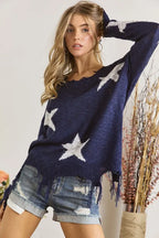 ADORA Distressed Star Sweater Top