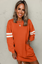 Orange Varsity Contrast Banded Sleeve Shift Sweatshirt Dress