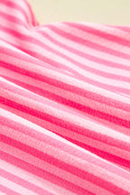 Pink Stripe Flare Sleeve Half Placket Tiered Flowy Mini Dress