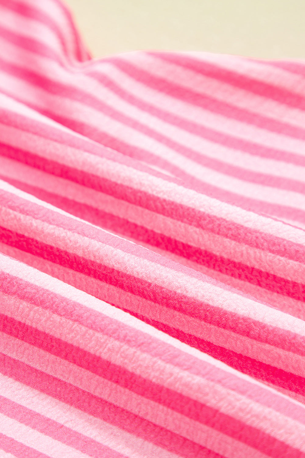 Pink Stripe Flare Sleeve Half Placket Tiered Flowy Mini Dress