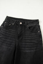 Black Raw Hem Straight Leg Loose High Waist Jeans