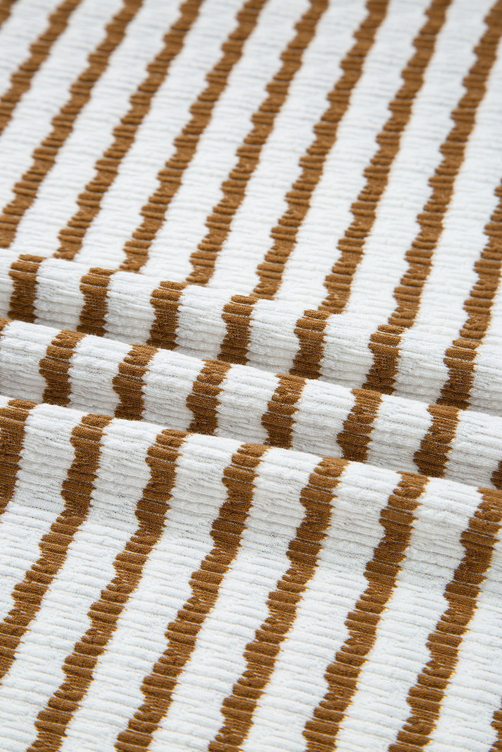 Khaki Stripe Collared Pullover Top and Drawstring Pant Set