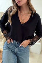 Black lace panel sweater