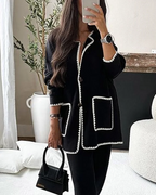 Women's Edge Decorated Casual Two-Piece Set - Stylish Jacket and Pants Outfit
