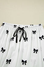 White Bows Print Two Piece Sleepwear