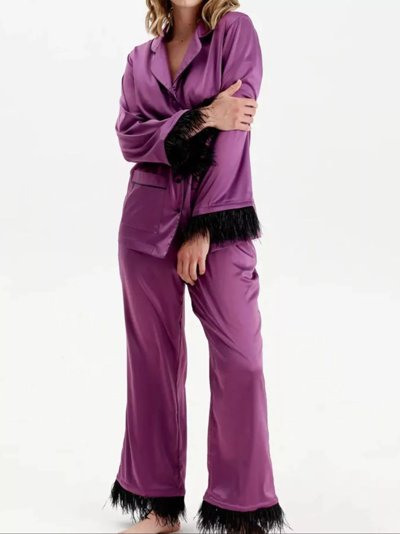 Silky Button Up Top and Pants Lounge Set