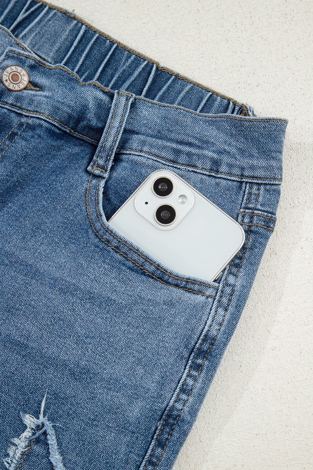 Stone Blue Star Patchwork Cropped Wide Leg High Waist Jeans