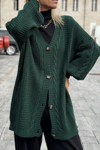 Evergreen Cable Knit Button V Neck Oversize Sweater Cardigan