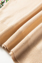 Apricot Floral Patchwork Shirred Cuff Puff Sleeve Sweater