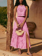 Elegant Sleeveless Hollow Lace Short Suit - Chic & Comfortable