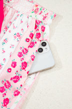 Pink Mixed Floral Print Contrast Piping Trim Satin Tie 2pcs Pajama Set