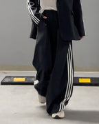 Chic Striped Blazer and Wide Leg Pants Two-Piece Set - Perfect for Daily, Holiday, and Going Out