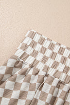 Brown Checkerboard T Shirt and High Waist Skorts 2 Piece Outfit