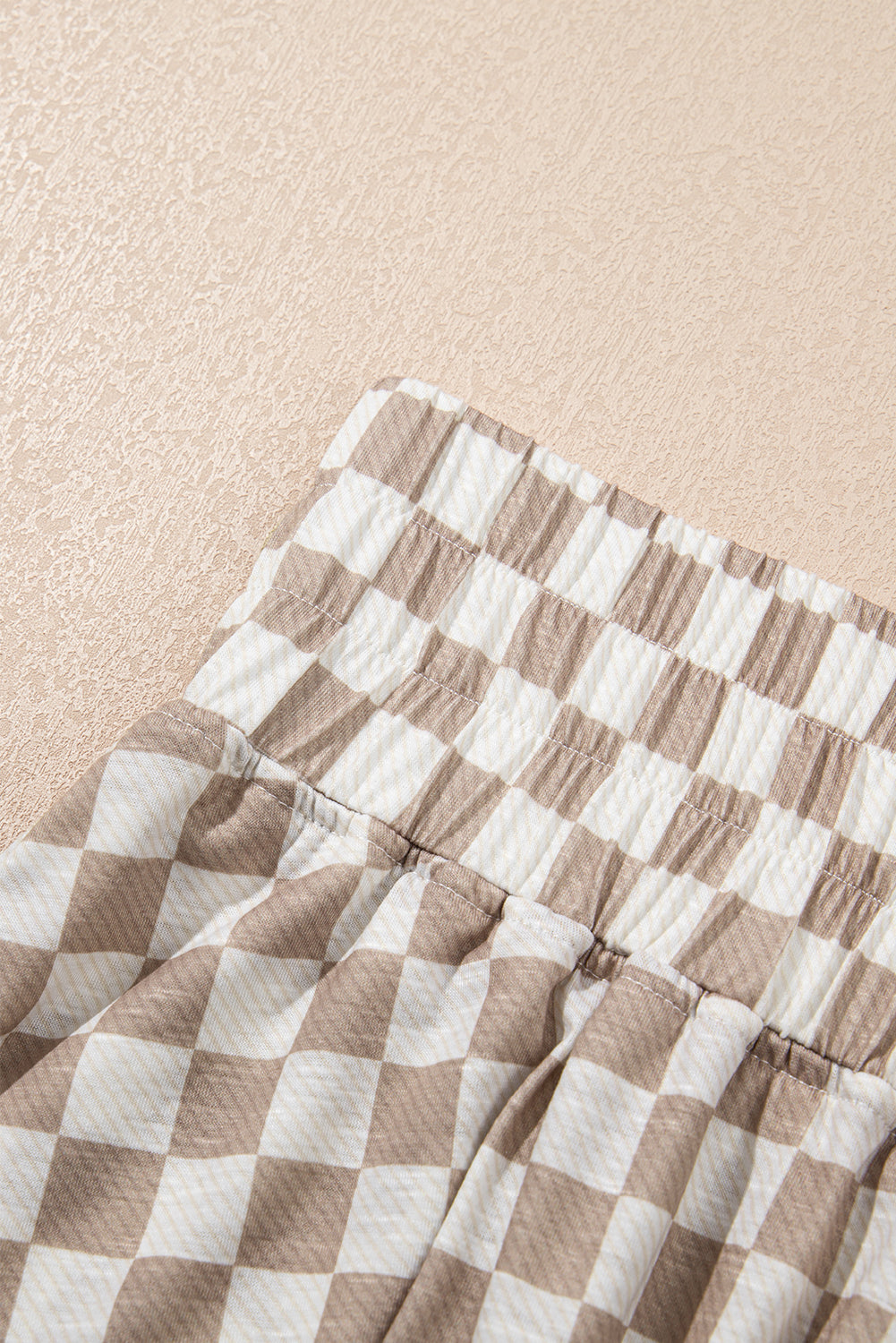 Brown Checkerboard T Shirt and High Waist Skorts 2 Piece Outfit