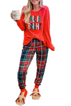 Cozy "ALL IS BRIGHT" Graphic Christmas Plaid Pajama Set for Women - Festive Long Sleeve Top & Jogger Pants